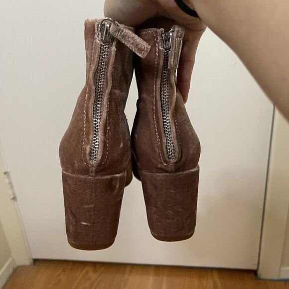 NWOB ZARA pink velvet square toe ankle heeled boots size 36 US 6 - Picture 6 of 7